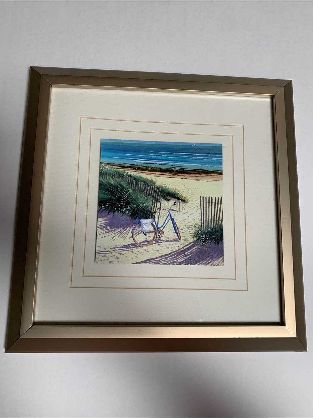 Elephant & Stylish Framed Beach Bicycle Wall Art.Pre-Owned.Sz.13x13. Made in USA